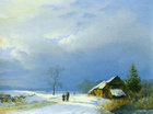 雪景小屋油画