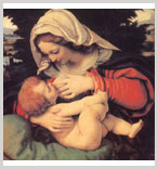 油画作品欣赏:绿垫圣母子